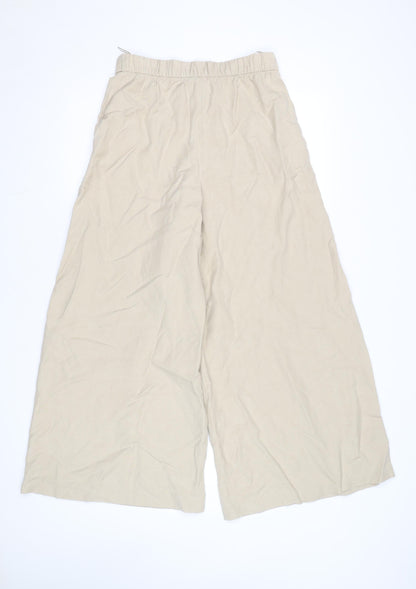 Marks and Spencer Womens Beige Wide-Leg Trousers Size 10 Regular