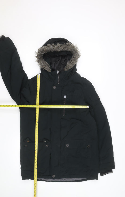 Next Boys Black 14 Years Hooded Faux Fur Trim Padded Winter Parka Coat