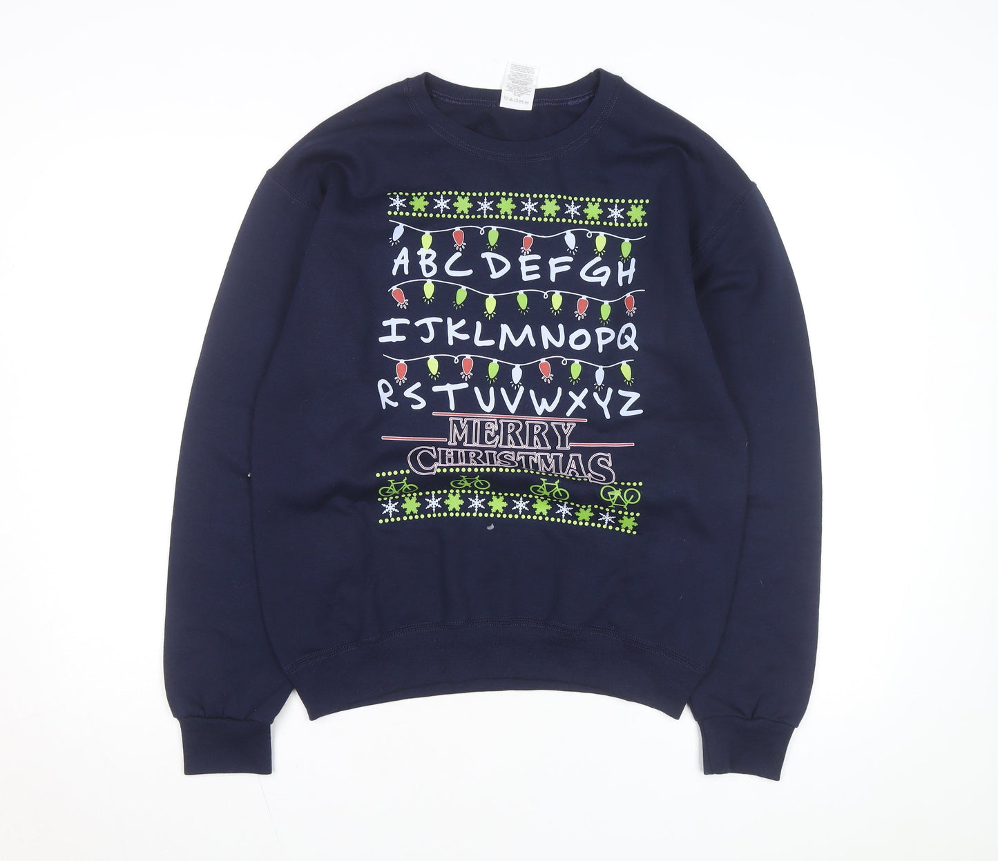 Jerzees Men Blue Christmas Graphic Pullover Sweatshirt S