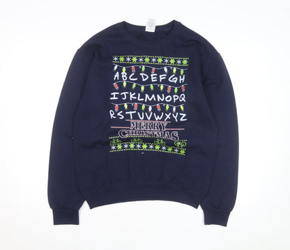 Jerzees Men Blue Christmas Graphic Pullover Sweatshirt S
