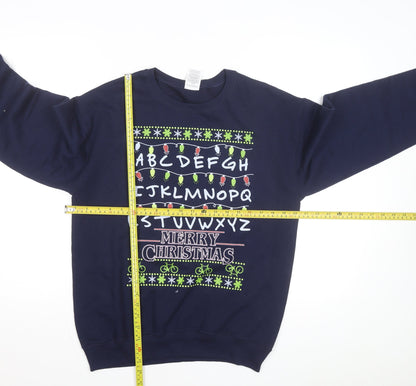 Jerzees Men Blue Christmas Graphic Pullover Sweatshirt S