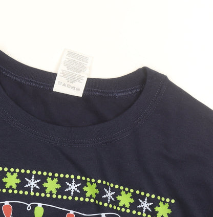 Jerzees Men Blue Christmas Graphic Pullover Sweatshirt S