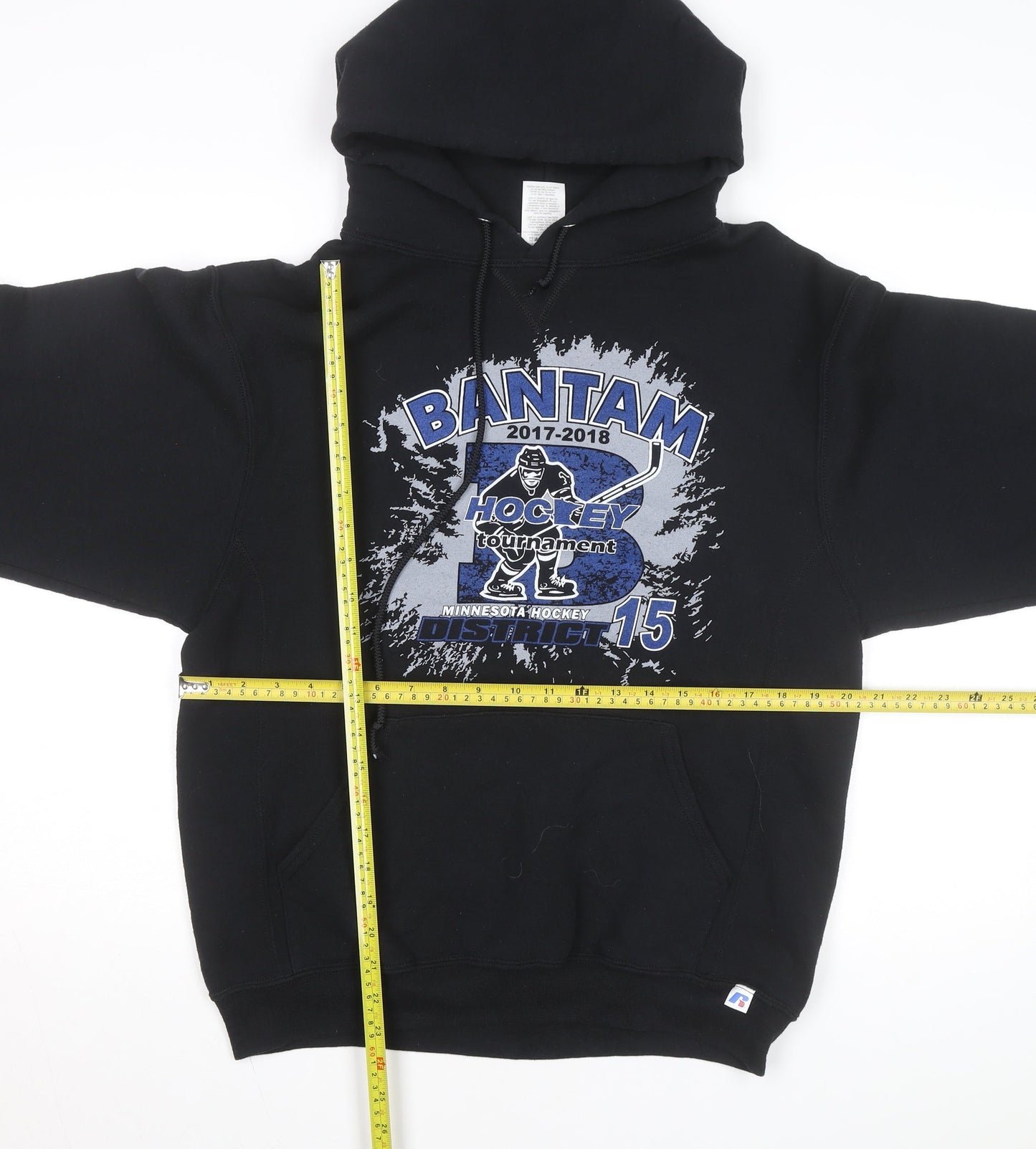 Russell Athletic Men's Black Pullover Hoodie Size M Graphic Print Sportswear