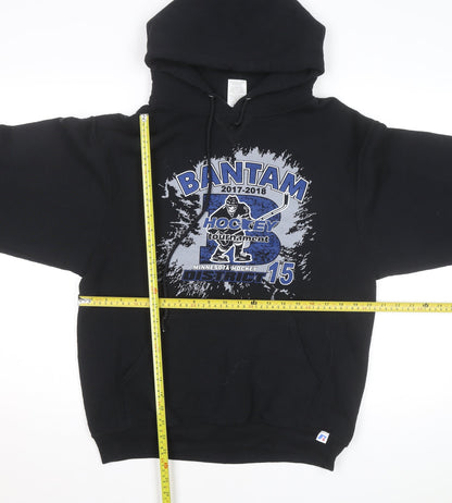 Russell Athletic Men's Black Pullover Hoodie Size M Graphic Print Sportswear
