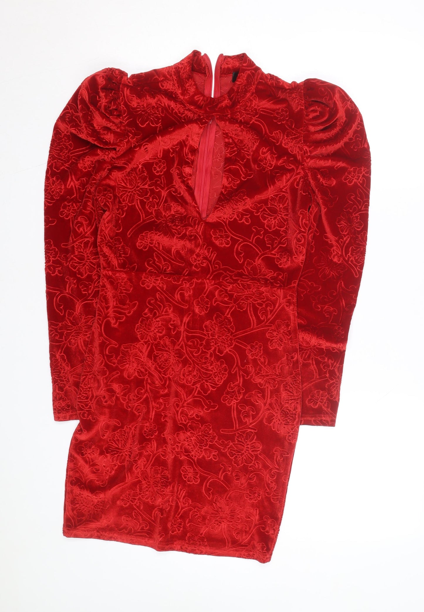 CBR Women's Red Velvet Floral Bodycon Party Dress M
