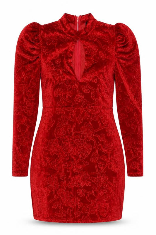 CBR Women's Red Velvet Floral Bodycon Party Dress M