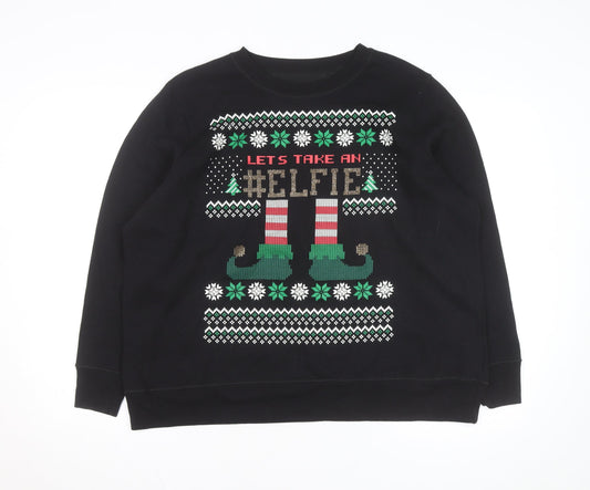 Additional front view of Just My Size unisex black christmas elfie pullover sweatshirt 2xl