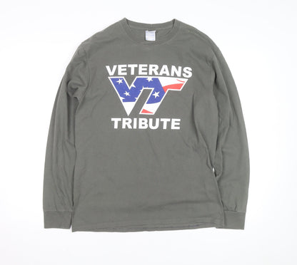 Port & Company Men's Green Veterans Tribute Long Sleeve Cotton Tee M