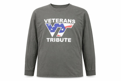 Port & Company Men's Green Veterans Tribute Long Sleeve Cotton Tee M