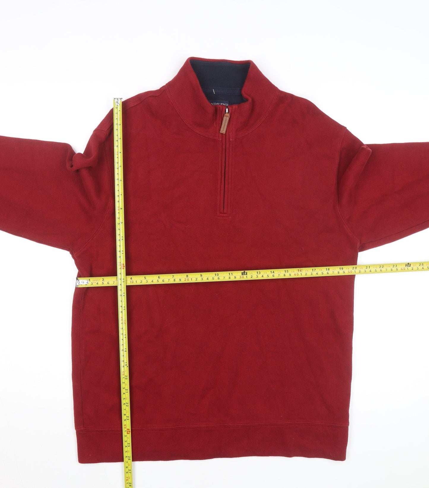 Lands' End Men's Red 1/2 Zip Cotton Mid-Length Jacket M