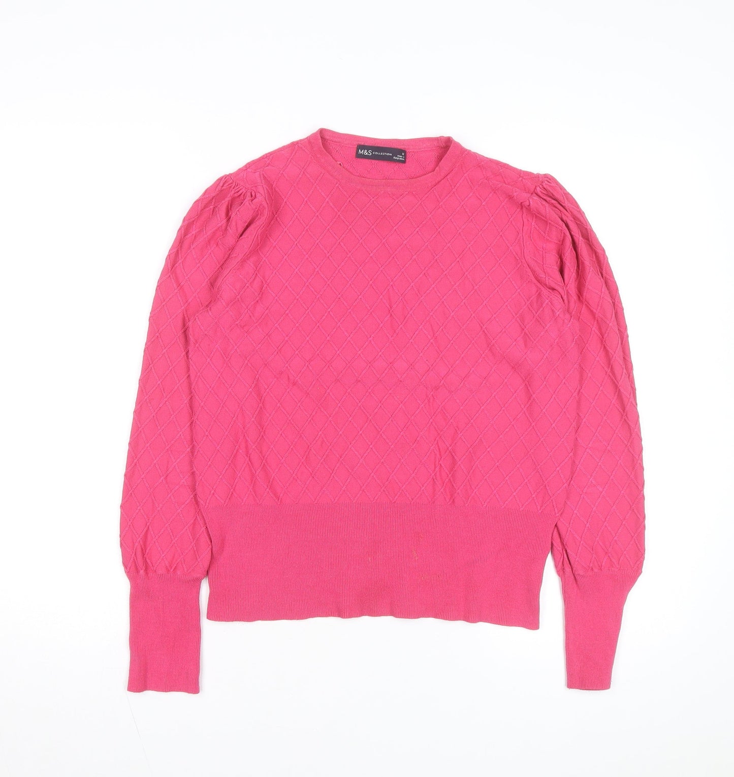 Marks and Spencer Women Pink Knit Quilted Long Sleeve Blouse Size 12