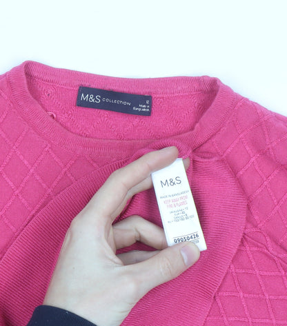 Marks and Spencer Women Pink Knit Quilted Long Sleeve Blouse Size 12