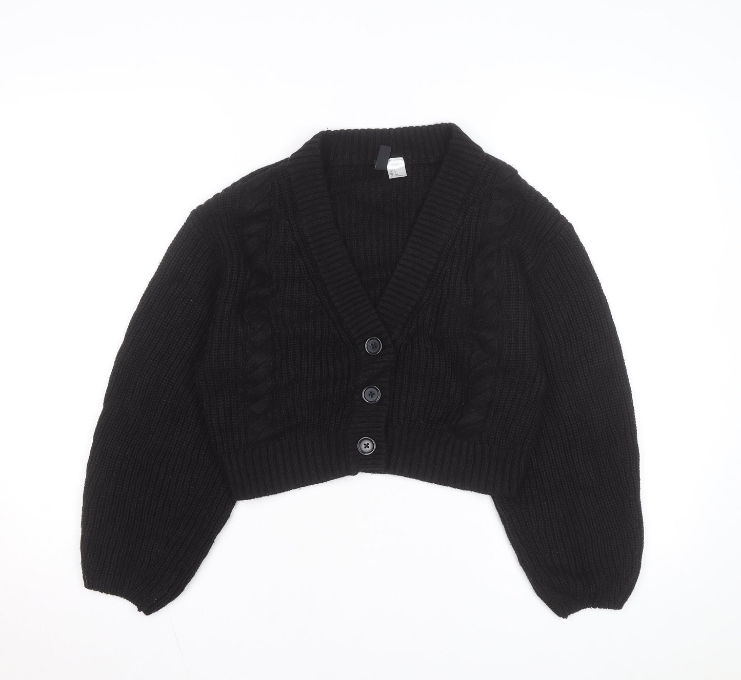 H&M Divided Women's Black Cable Knit V-Neck Cardigan Size 8