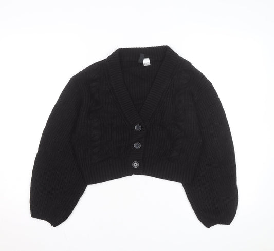 H&M Divided Women's Black Cable Knit V-Neck Cardigan Size 8