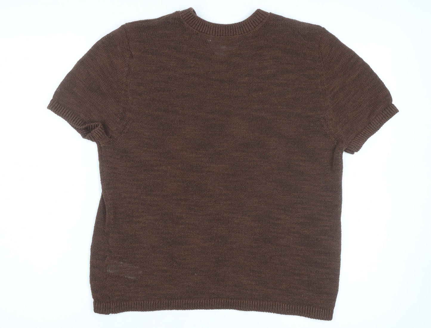 Marks and Spencer Womens Brown Knit V-Neck Short Sleeve Top M