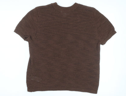 Marks and Spencer Womens Brown Knit V-Neck Short Sleeve Top M