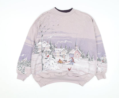 Artisans Women Purple Winter Scene Pullover Sweatshirt XL