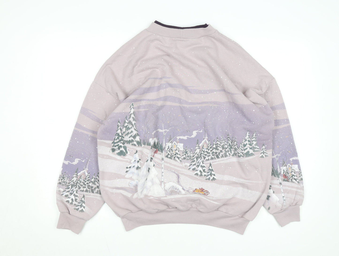 Artisans Women Purple Winter Scene Pullover Sweatshirt XL