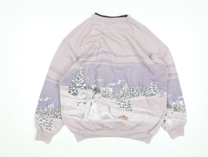 Artisans Women Purple Winter Scene Pullover Sweatshirt XL