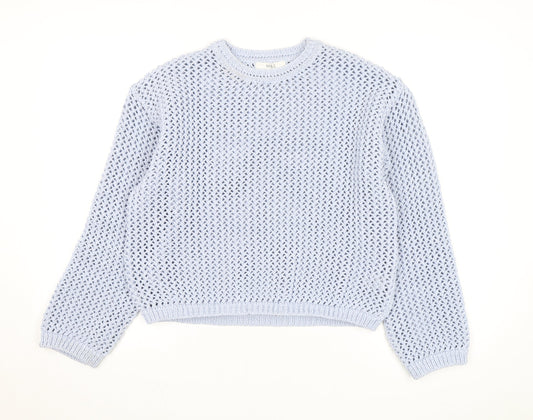 Marks and Spencer Women Blue Open-Knit Cotton Jumper Size M