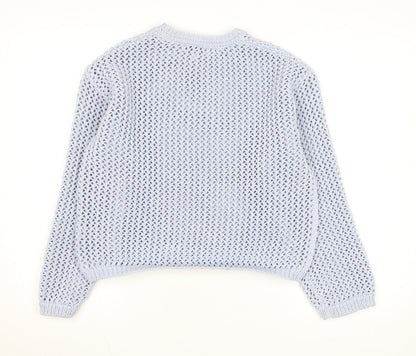 Marks and Spencer Women Blue Open-Knit Cotton Jumper Size M