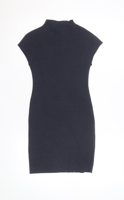 Zara Women Black Bodycon Knit Short Sleeve High Neck Dress S