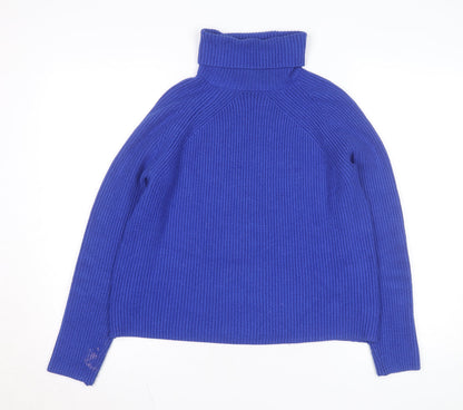 Marks and Spencer Women Blue Roll Neck Wool Blend Jumper Size S