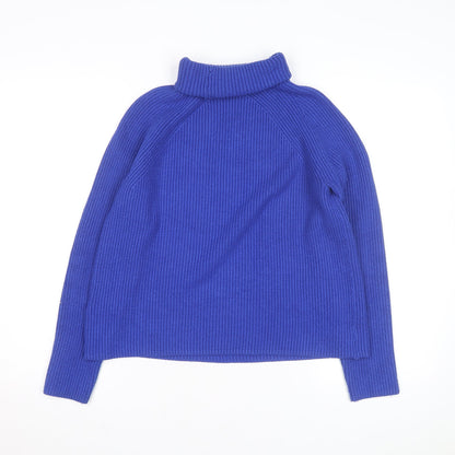 Marks and Spencer Women Blue Roll Neck Wool Blend Jumper Size S