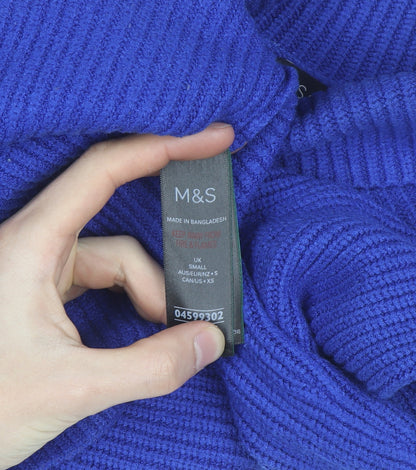 Marks and Spencer Women Blue Roll Neck Wool Blend Jumper Size S