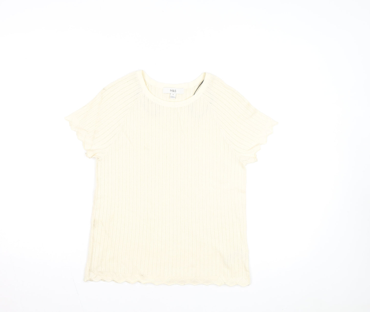 Marks and Spencer Women's Ivory Knit Short Sleeve T-Shirt M