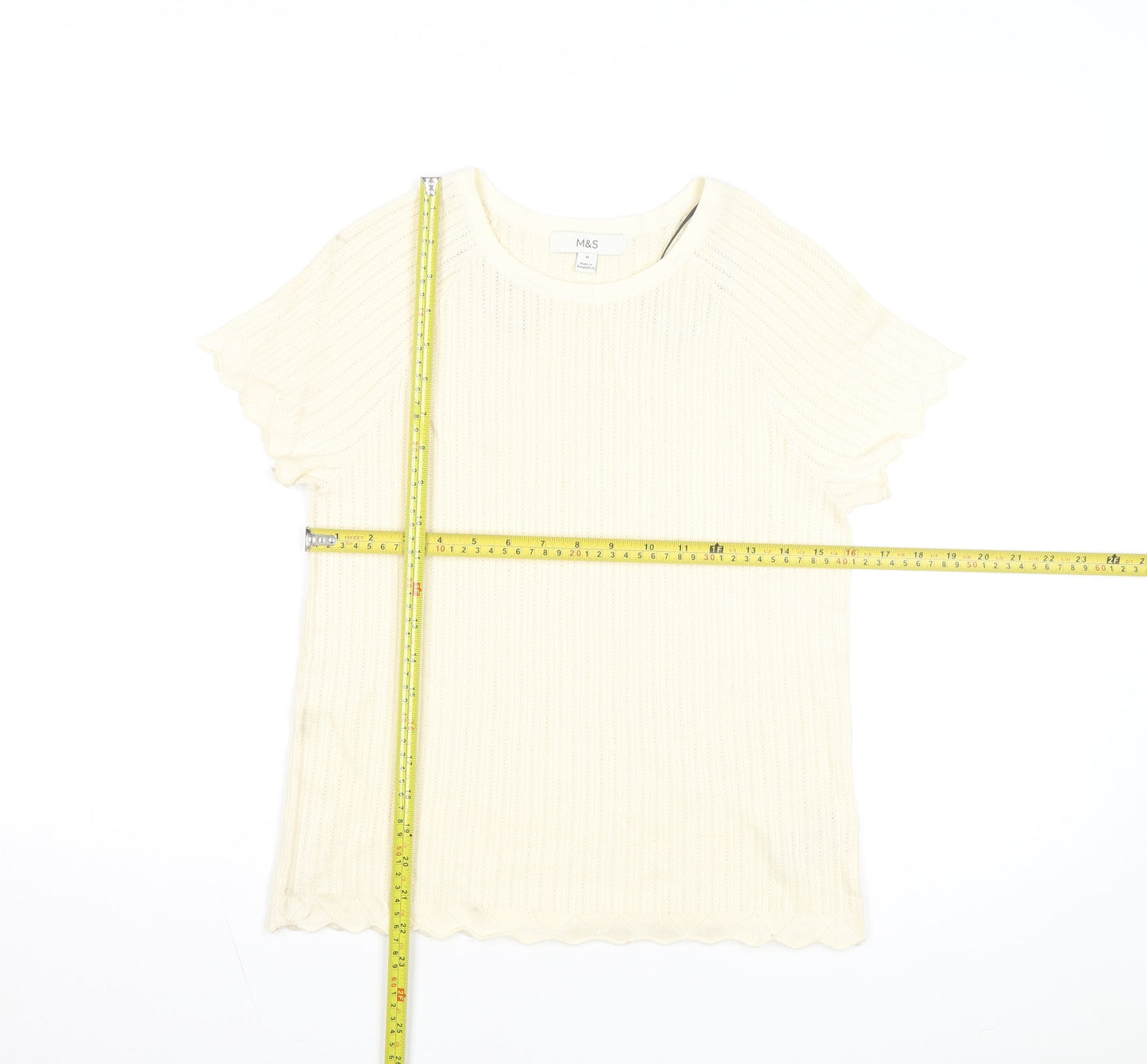 Marks and Spencer Women's Ivory Knit Short Sleeve T-Shirt M