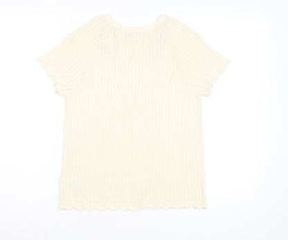 Marks and Spencer Women's Ivory Knit Short Sleeve T-Shirt M