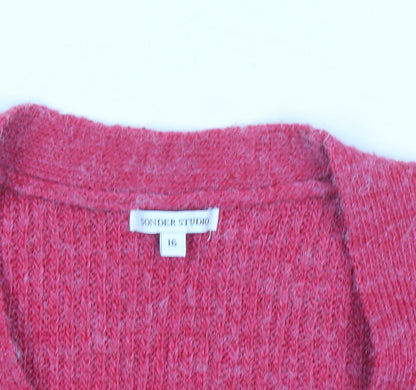 Sonder Studio Women's Pink Button Cardigan Size 16 Knit Long Sleeve