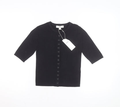 Marks and Spencer Womens Black XS Knit Button-Up 3/4 Sleeve Top