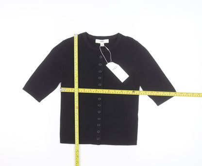 Marks and Spencer Womens Black XS Knit Button-Up 3/4 Sleeve Top