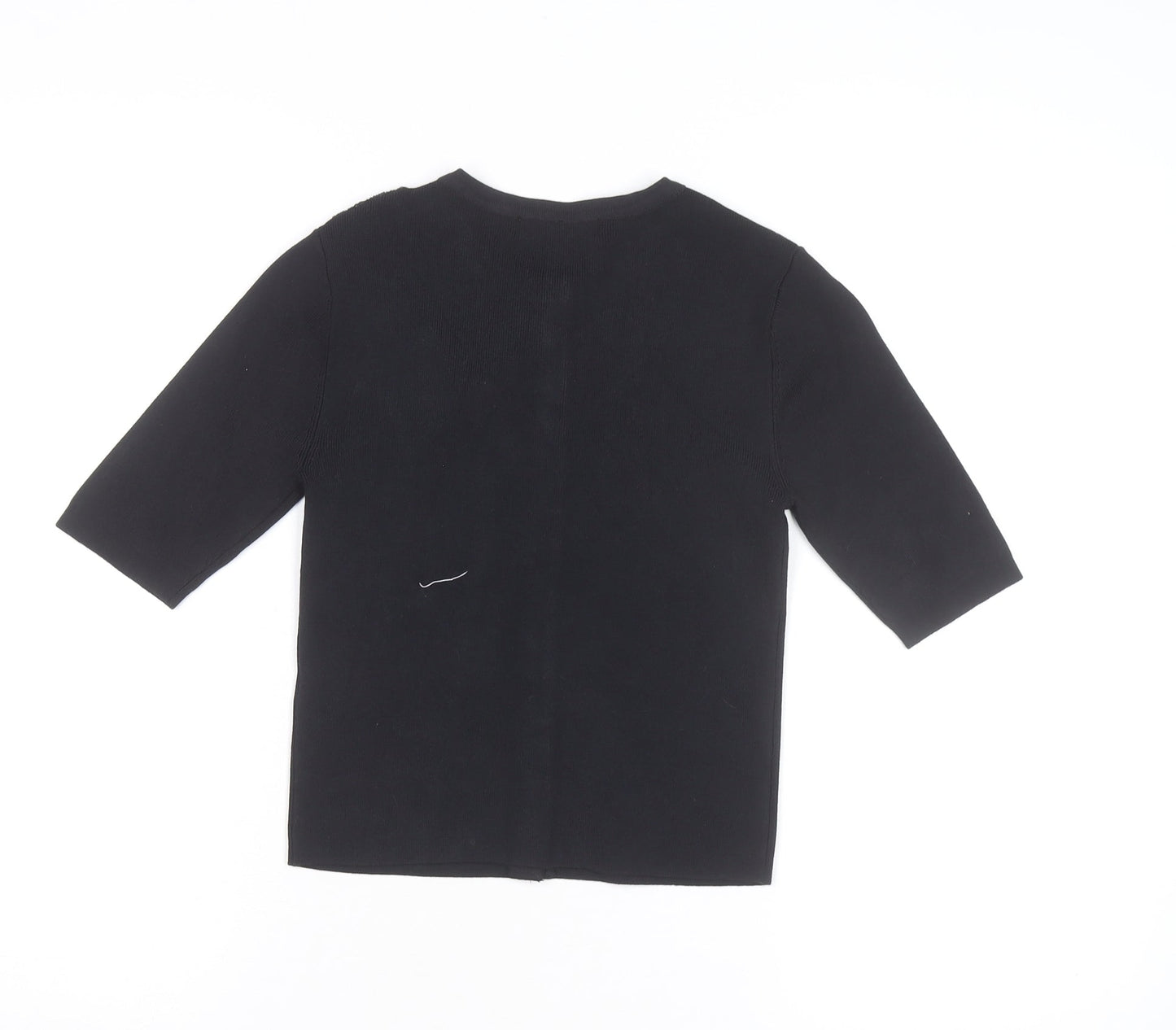 Marks and Spencer Womens Black XS Knit Button-Up 3/4 Sleeve Top