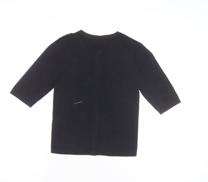 Marks and Spencer Womens Black XS Knit Button-Up 3/4 Sleeve Top