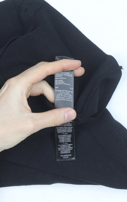 Marks and Spencer Womens Black XS Knit Button-Up 3/4 Sleeve Top