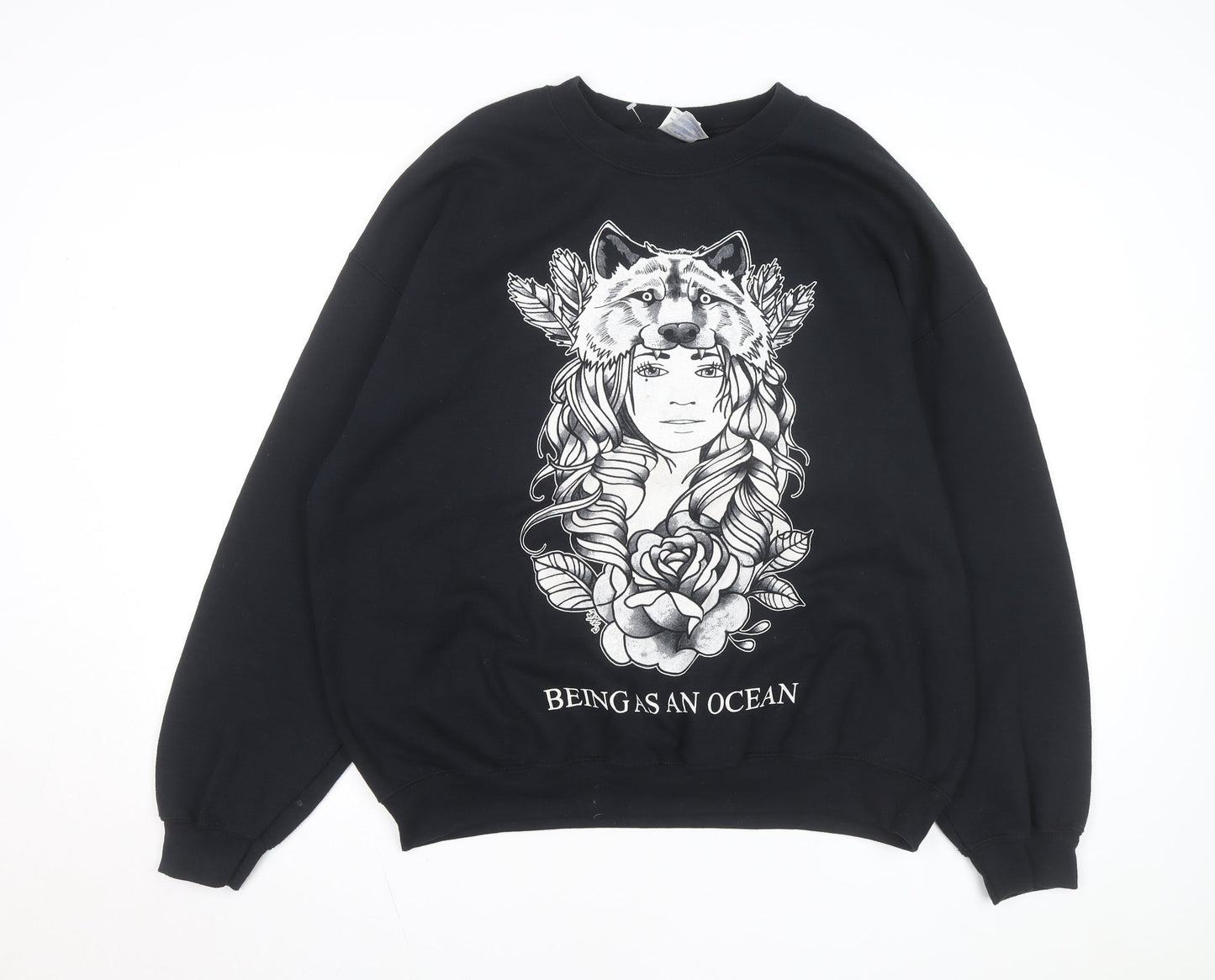 Gildan Men's Black XL Heavy Blend Graphic Wolf Print Sweatshirt
