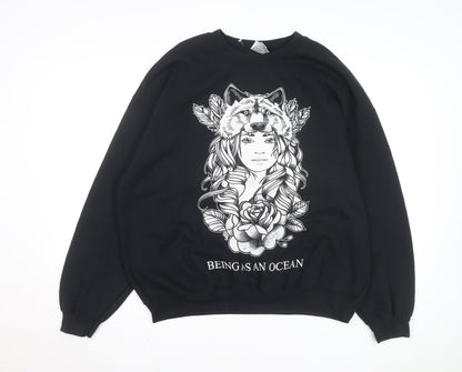 Gildan Men's Black XL Heavy Blend Graphic Wolf Print Sweatshirt