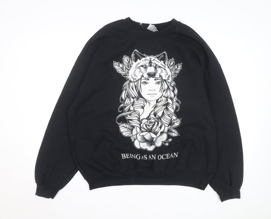 Gildan Men's Black XL Heavy Blend Graphic Wolf Print Sweatshirt