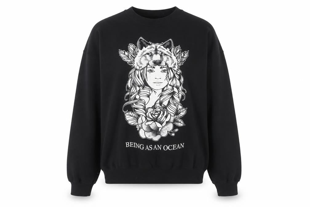 Gildan Men's Black XL Heavy Blend Graphic Wolf Print Sweatshirt