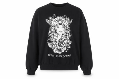 Gildan Men's Black XL Heavy Blend Graphic Wolf Print Sweatshirt