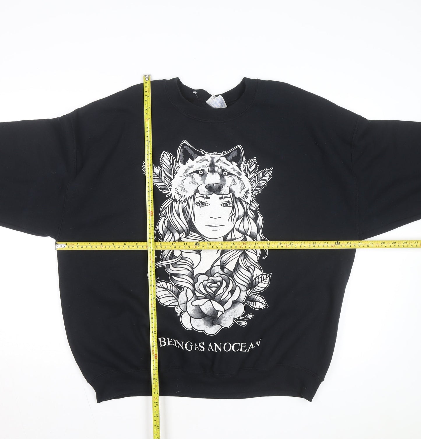 Gildan Men's Black XL Heavy Blend Graphic Wolf Print Sweatshirt