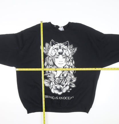 Gildan Men's Black XL Heavy Blend Graphic Wolf Print Sweatshirt