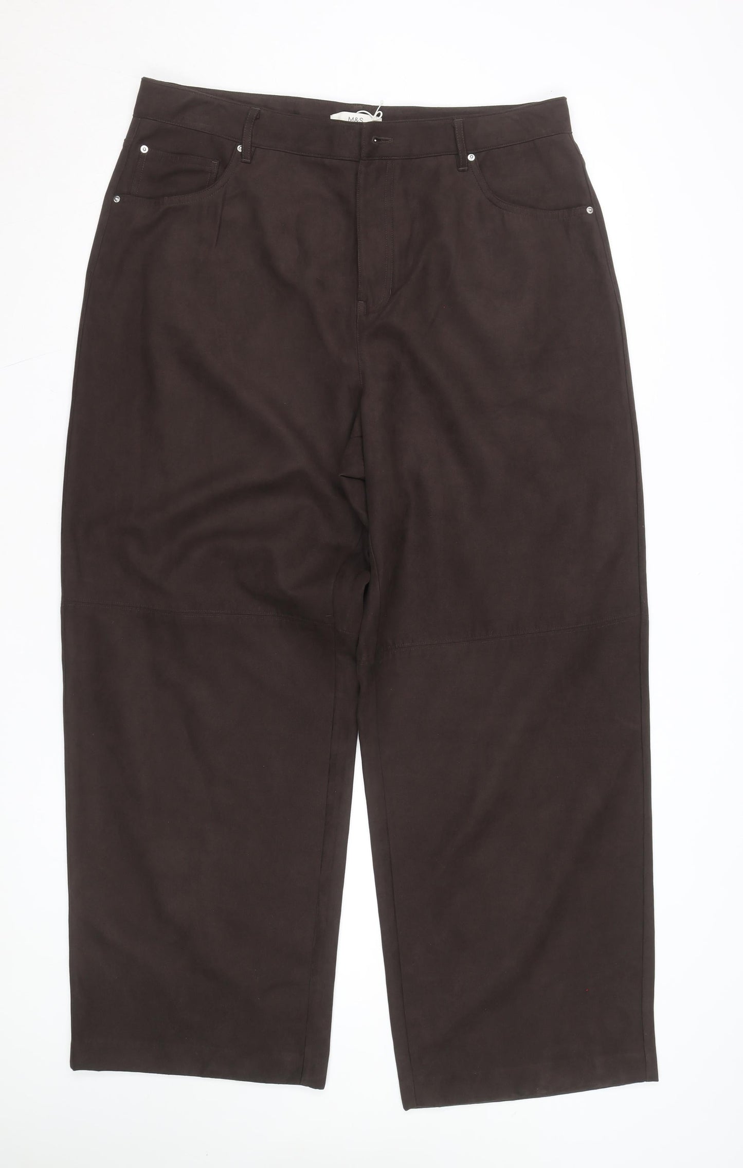 Marks and Spencer Women's Brown Cotton Stretch Trousers Size 14 Long