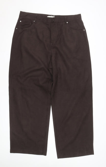 Marks and Spencer Women's Brown Cotton Stretch Trousers Size 14 Long