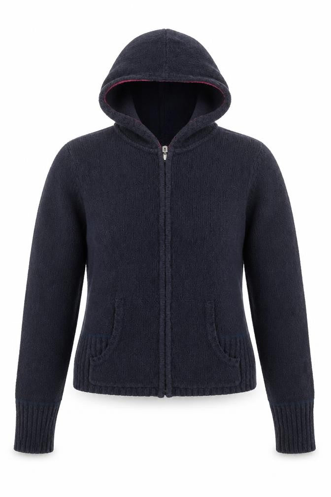 Tommy Jeans Women's Navy Wool Full Zip Hooded Jumper Size L