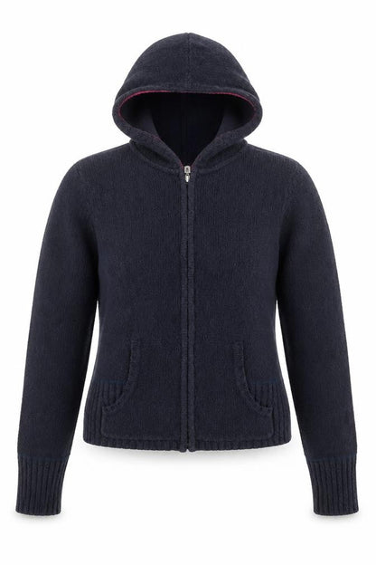 Tommy Jeans Women's Navy Wool Full Zip Hooded Jumper Size L