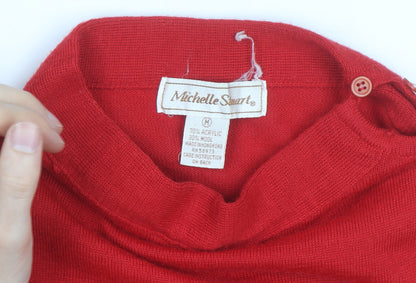 Michelle Stuart Women's Red Knit Sleeveless Mock Neck Wool Blend Top Size M